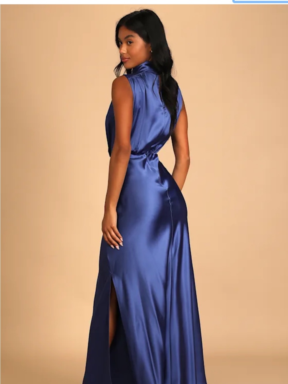 Lulus NEW WITH TAGS Classic Elegance Blue Satin Sleeveless Mock Neck Maxi Dress - Picture 4 of 8